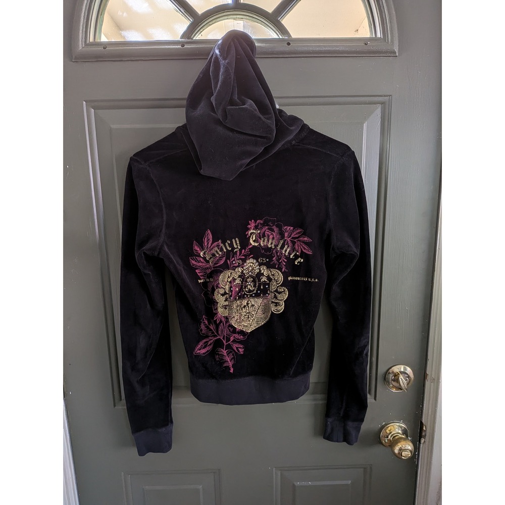 💎 Rare Y2K Vintage JUICY COUTURE Made in USA Rhinestone Crest Zip-up‎ Hoodie 💎